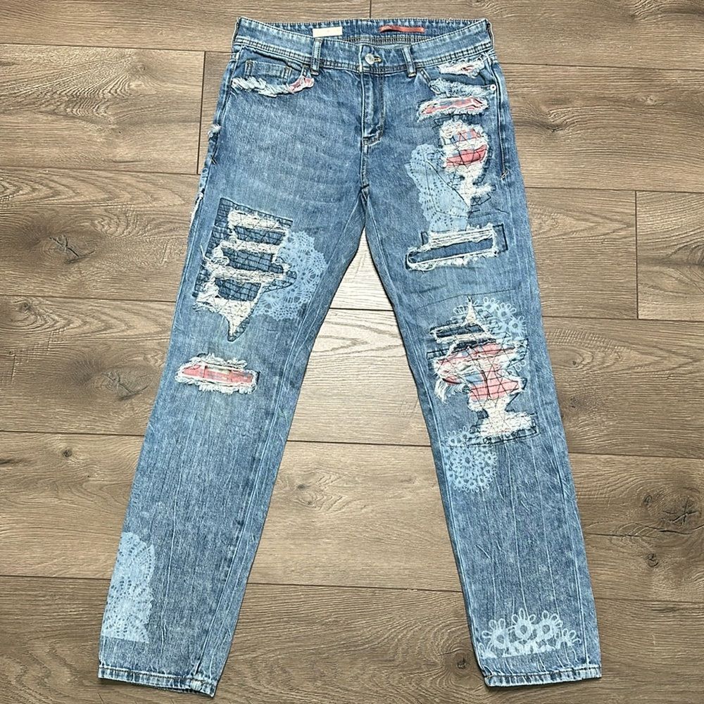 Anthropologie Pilcro Slim Boyfriend Patchwork Ankle Jeans Size 26